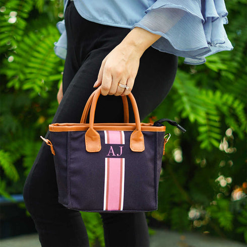 Luna Black Personalised Handbag - Uncommongifts.in